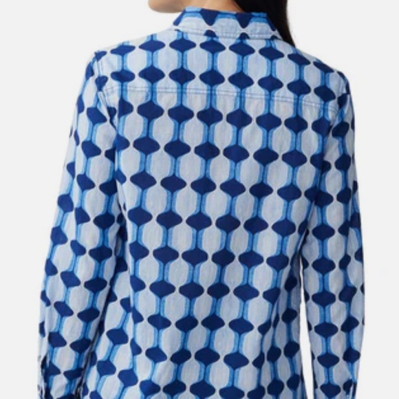 J. McLaughlin Lois Blouse in navy/blue/yellow, Size XL - Picture 2 of 7